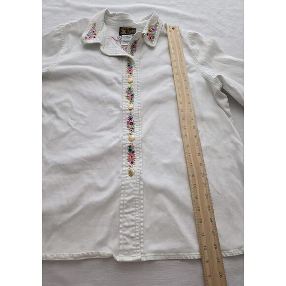 Bob Mackie White Denim Maypole Dancing Midsummer Floral Shirt Sz XL Embroidered - Picture 7 of 15